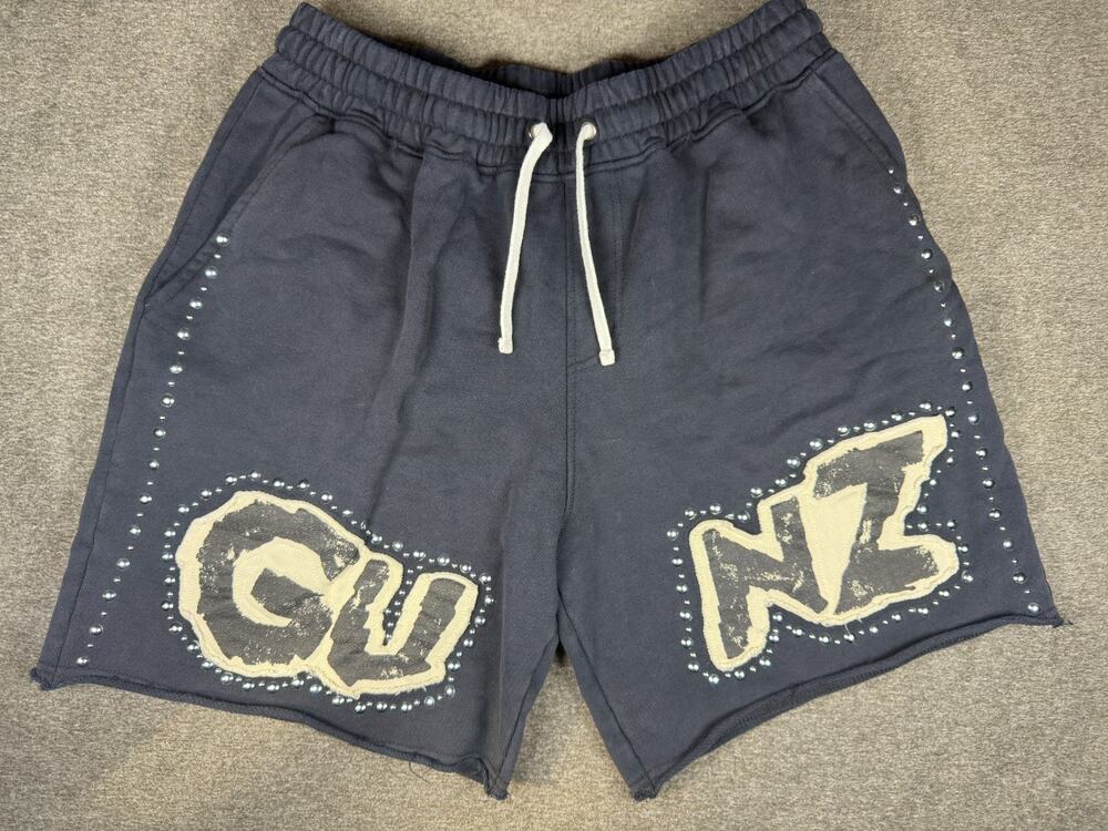 Gunzinii Deconstructed Fleece Sweat Shorts Size M Faded Black Studded Patchwork
